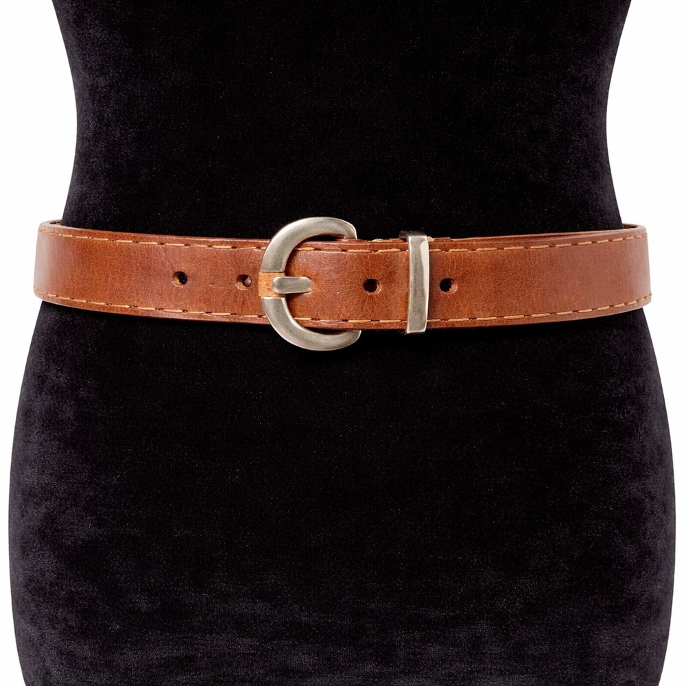 Nine West Womens Top Stitched Adjustable Waist Belt Small Brown Genuine Leather